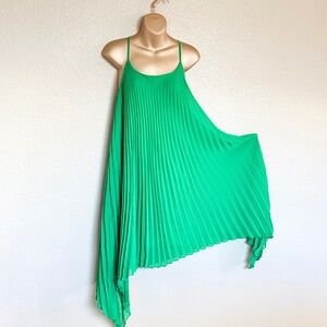 Emerald Green Flowy Accordion Pleat High Low Chiffon Midi Dress | Cato L | NWT